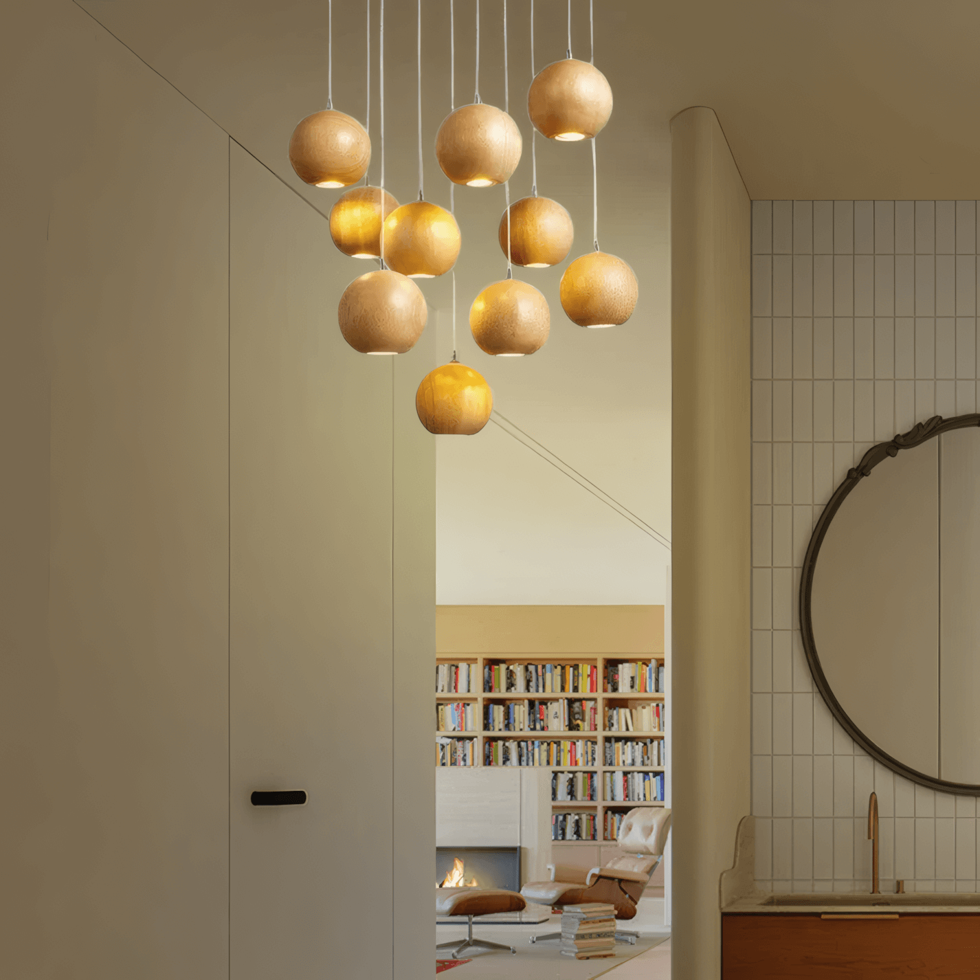 Simple wooden chandelier for study room
